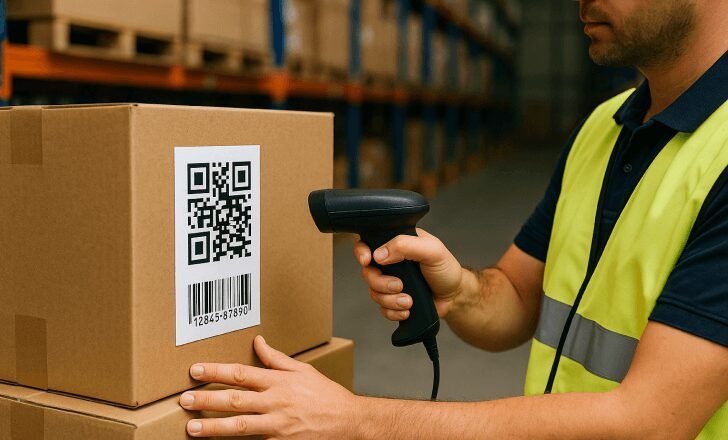 Professional worker inspecting resale stock from a bulk electronics shipment for quality assurance.
