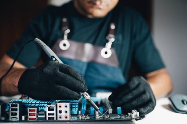 Professional reseller preparing electronics from reseller inventory for shipping to customers