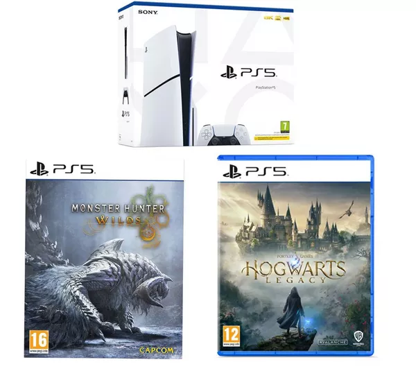 SONY PlayStation 5 (Model Group, Slim), Monster Hunter: Wilds Steelbook & Hogwarts Legacy Bundle