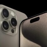 Buy iphone 15 pro online showing the sleek natural titanium finish and professional camera lenses